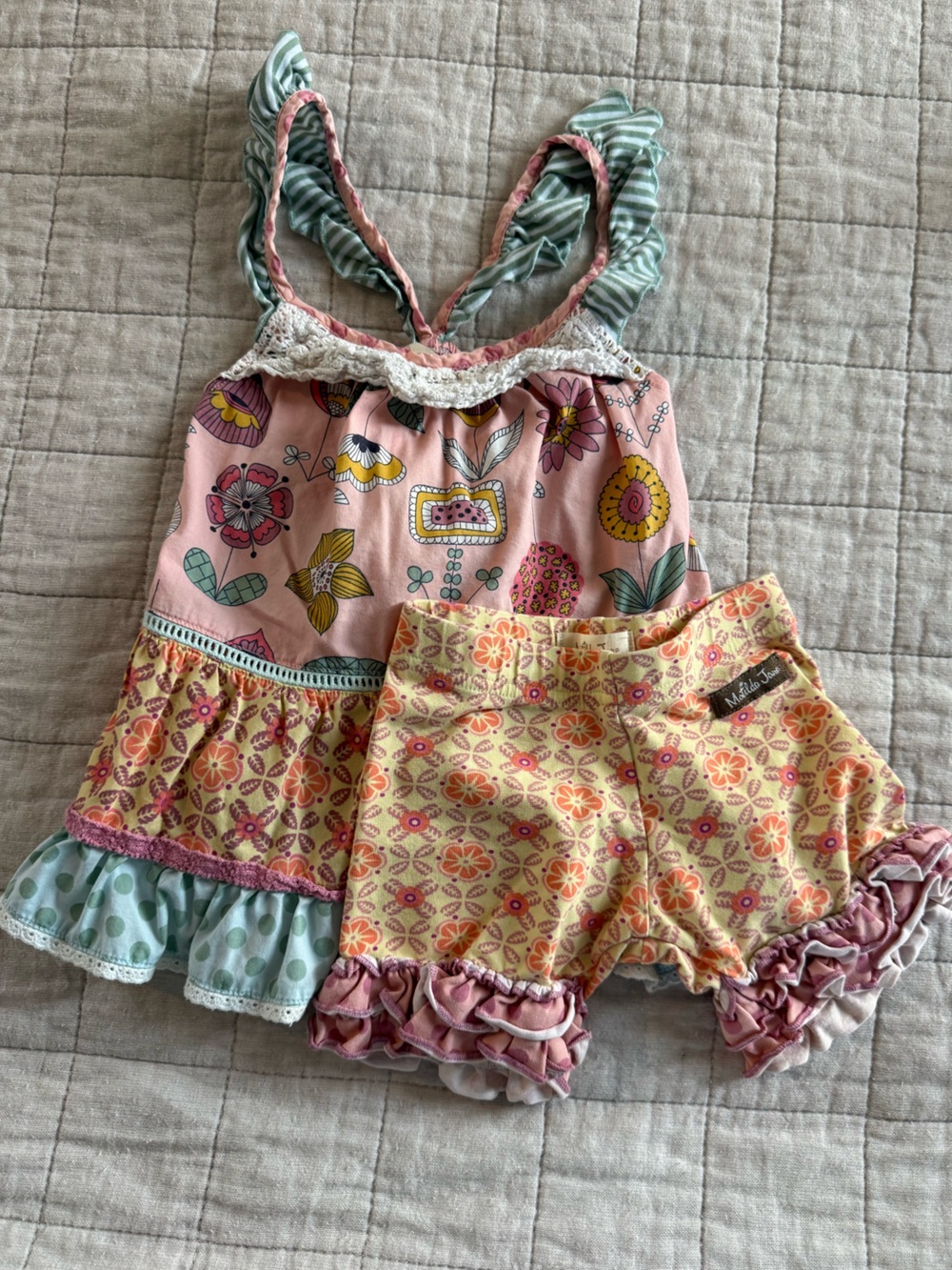 Matilda Jane Pink and Yellow Floral Ruffle Two-Piece Set